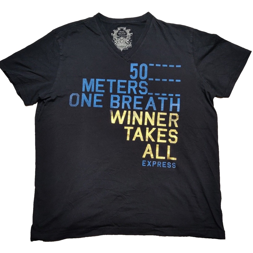 EXPRESS 50 Meters One Breath‎ Winner Takes All Men 2XL Black V-Neck T-shirt